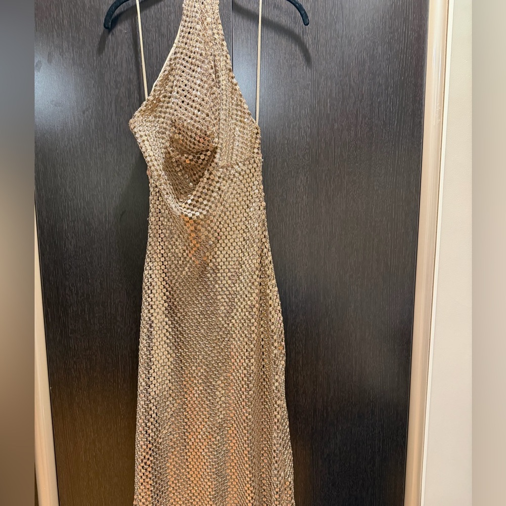 Zara Gold One-Shoulder Maxi Dress